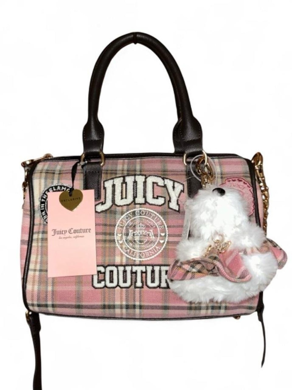 Juicy Couture “Juicy Varsity Satchel” Bag, Pink Plaid